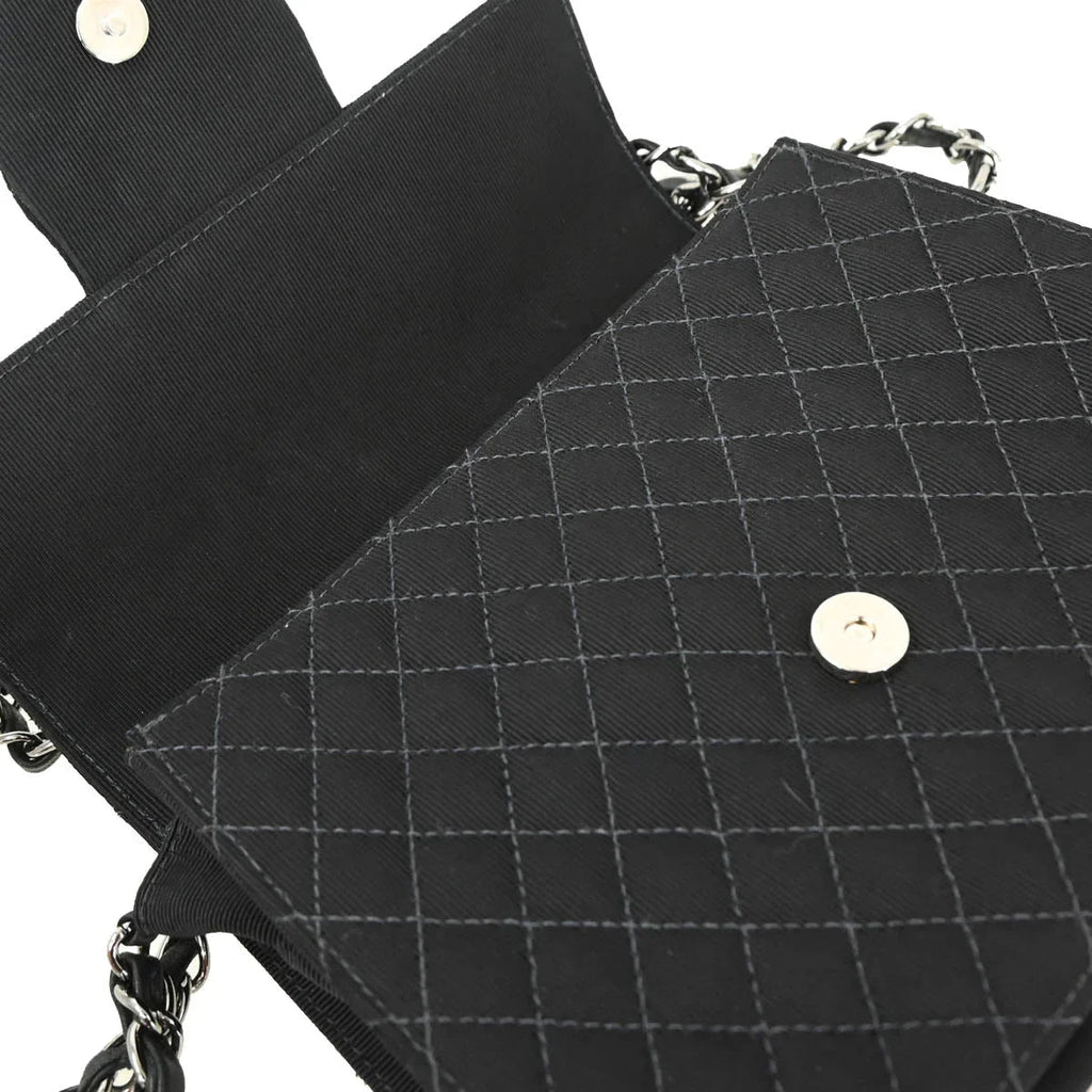 Chanel 2004-2005 Black Canvas Emblem Shoulder Bag