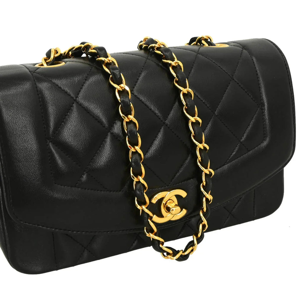 Chanel Black Lambskin Small Diana Shoulder Bag