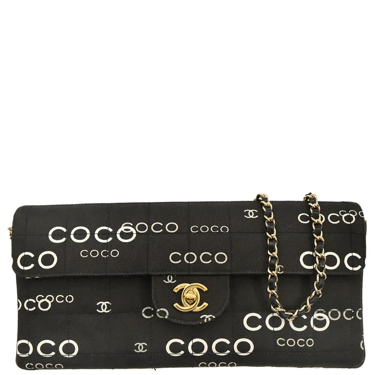 Chanel 2000-2001 Black Canvas COCO East West Choco Bar Shoulder Bag