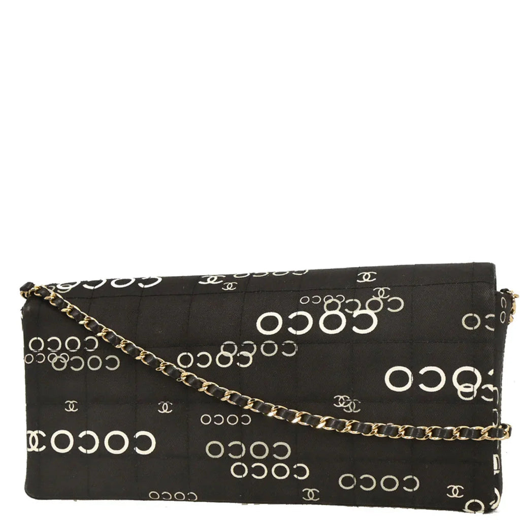 Chanel 2000-2001 Black Canvas COCO East West Choco Bar Shoulder Bag