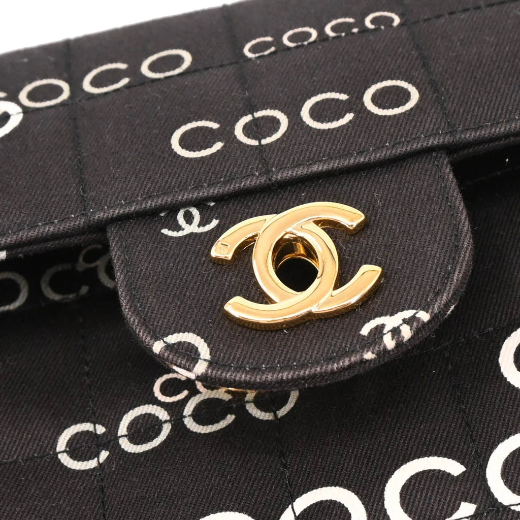 Chanel 2000-2001 Black Canvas COCO East West Choco Bar Shoulder Bag