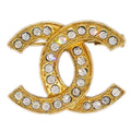 Chanel CC Brooch Pin Gold Rhinestone