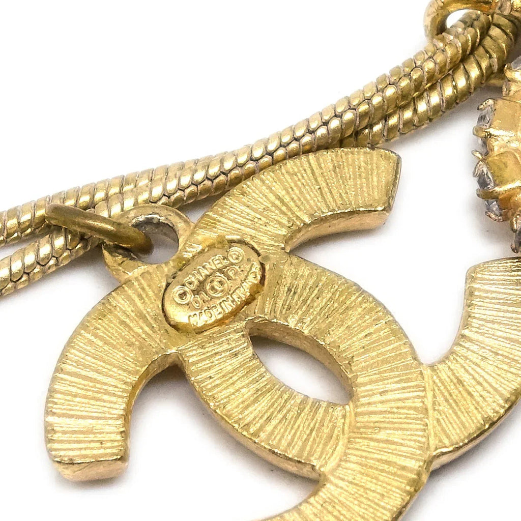 Chanel Heart CC Chain Bracelet Gold Rhinestone 01P