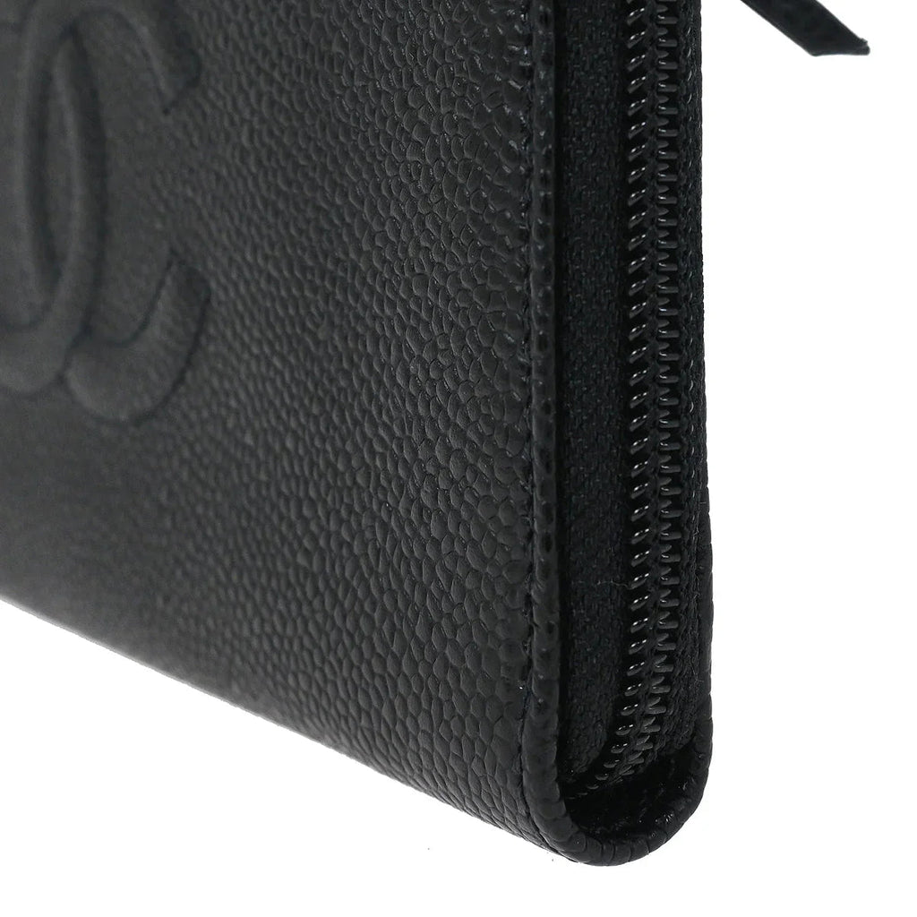 Chanel 2003-2004 Black Caviar Long Wallet Purse
