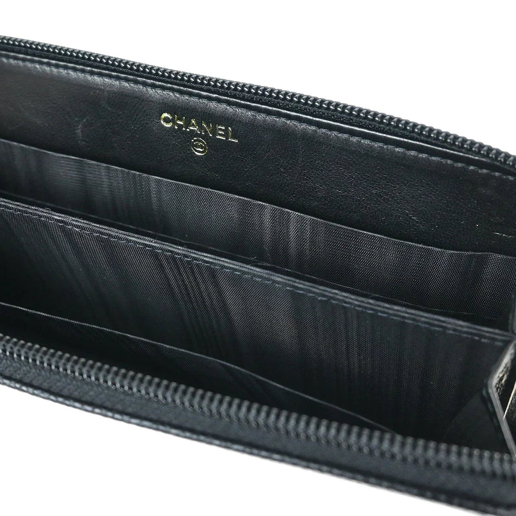 Chanel 2003-2004 Black Caviar Long Wallet Purse