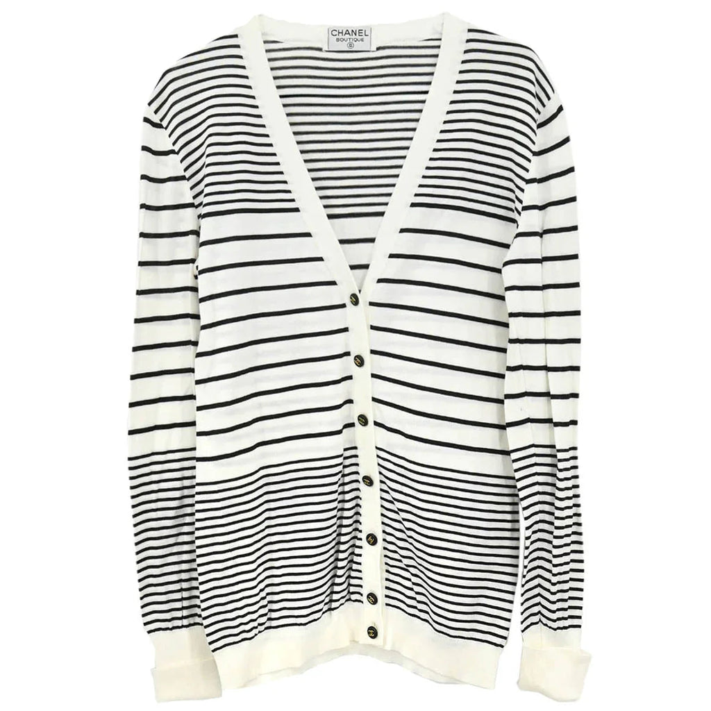 Chanel Striped Cardigan White #40