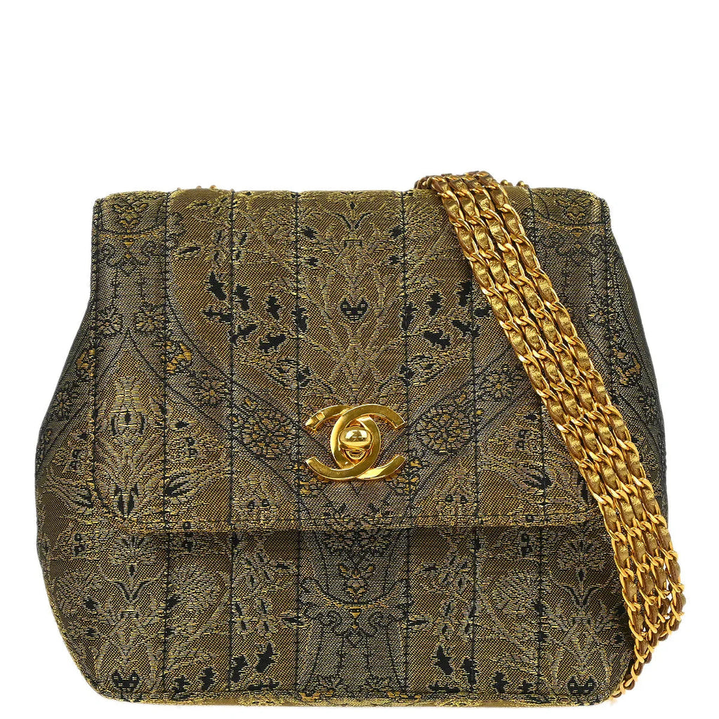Chanel * 1994-1996 Green Nishijin Brocade Shoulder Bag