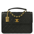 Chanel 1986-1988 Black Lambskin SingleTurnlock Shoulder Bag