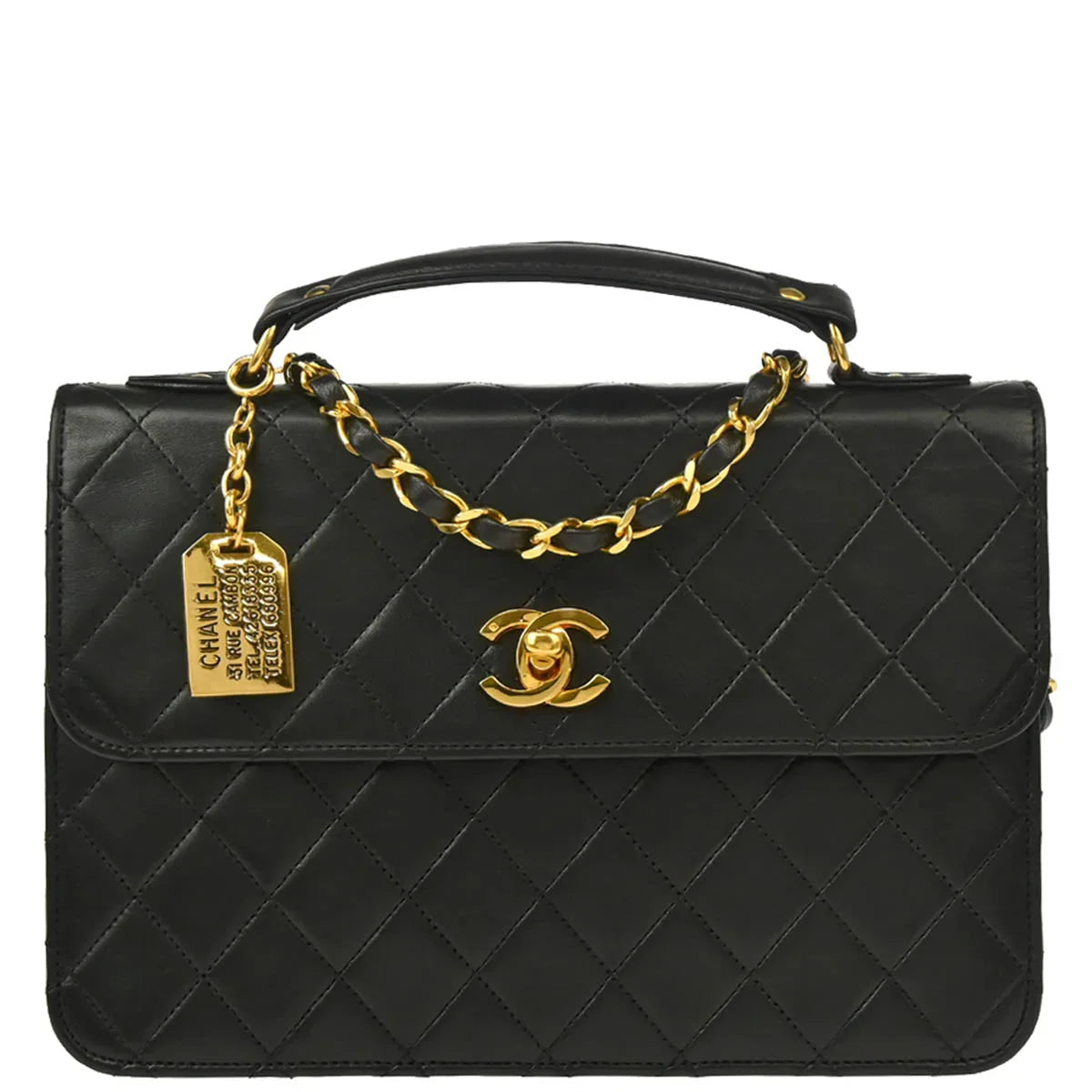 Chanel 1986-1988 Black Lambskin SingleTurnlock Shoulder Bag