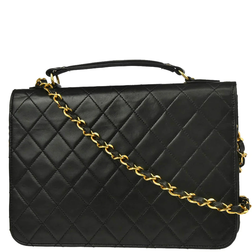 Chanel 1986-1988 Black Lambskin SingleTurnlock Shoulder Bag
