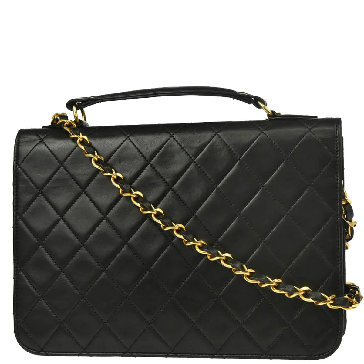 Chanel 1986-1988 Black Lambskin SingleTurnlock Shoulder Bag