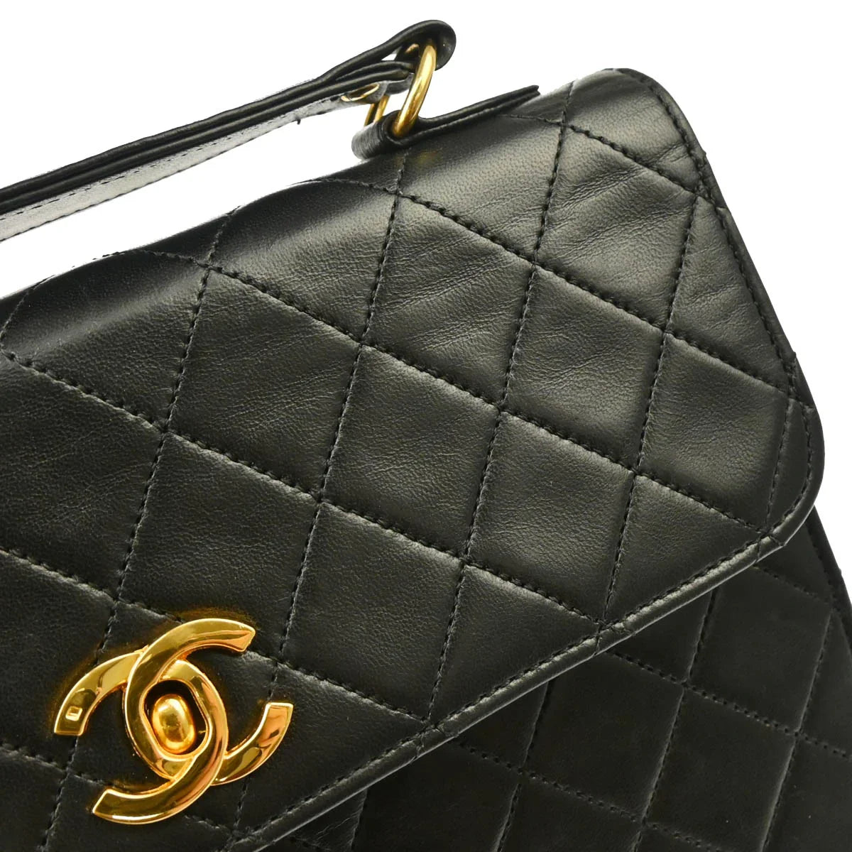 Chanel 1986-1988 Black Lambskin SingleTurnlock Shoulder Bag