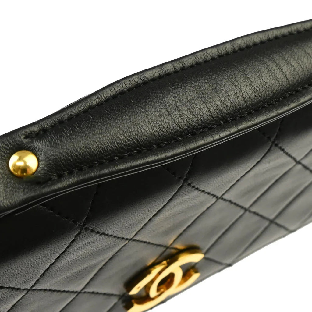 Chanel 1986-1988 Black Lambskin SingleTurnlock Shoulder Bag