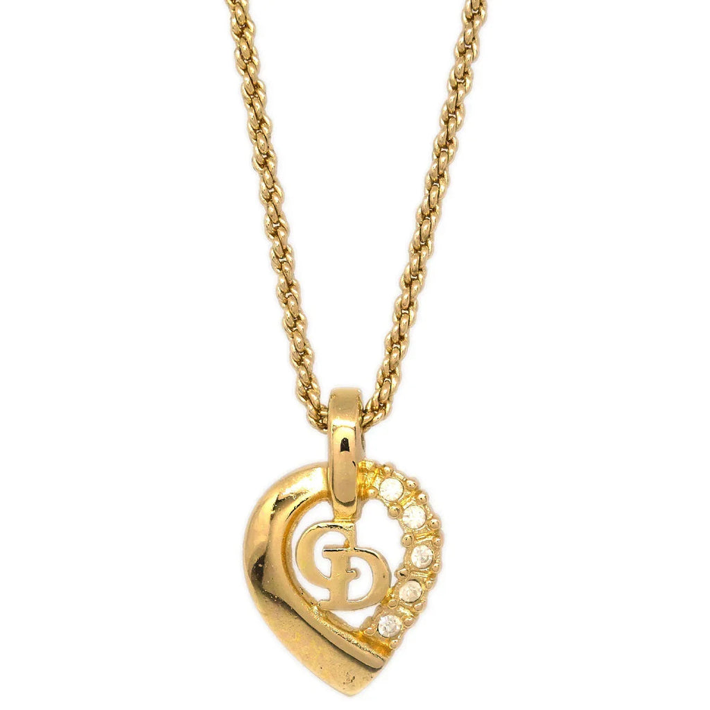 Christian Dior Necklace Pendant Gold Rhinestone