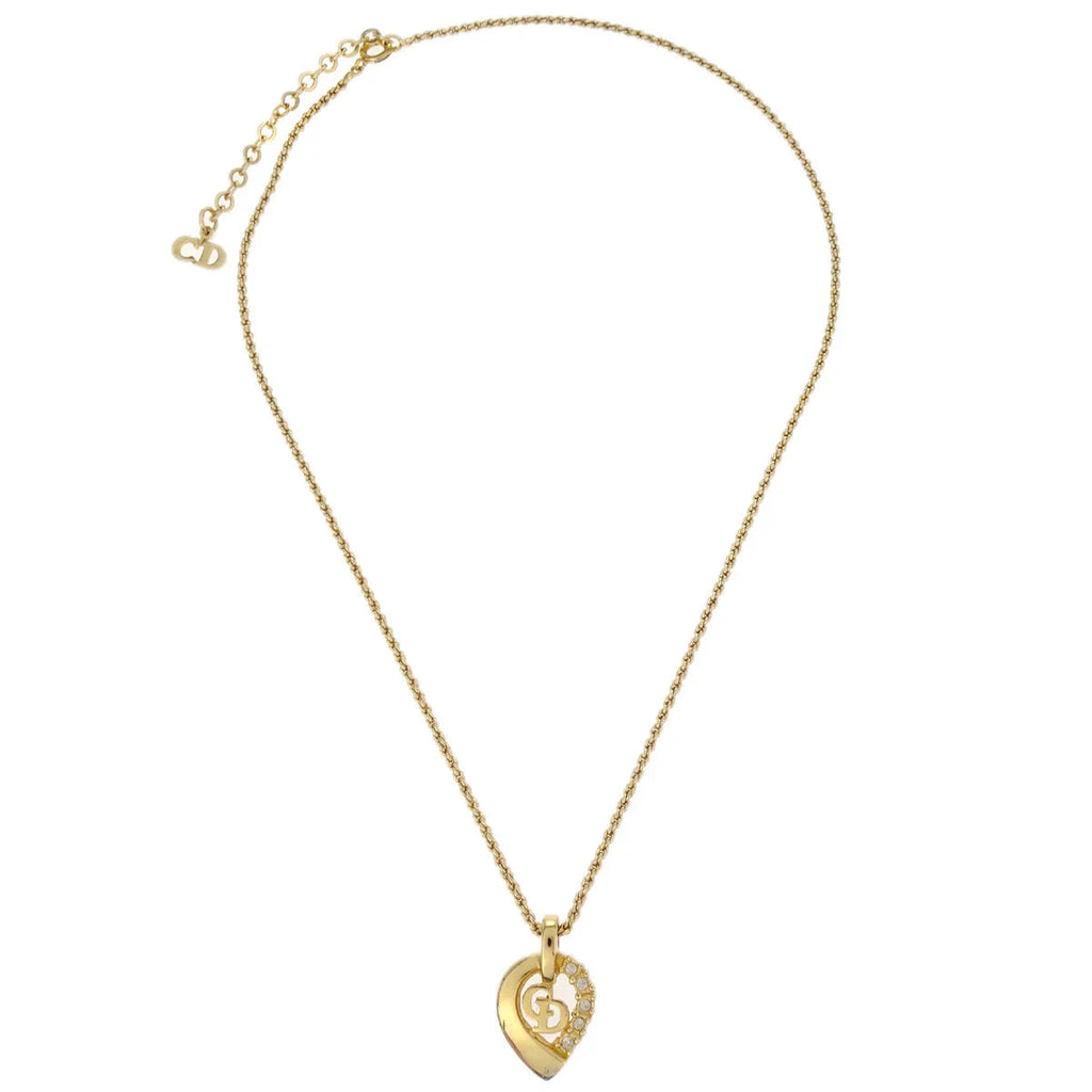 Christian Dior Necklace Pendant Gold Rhinestone