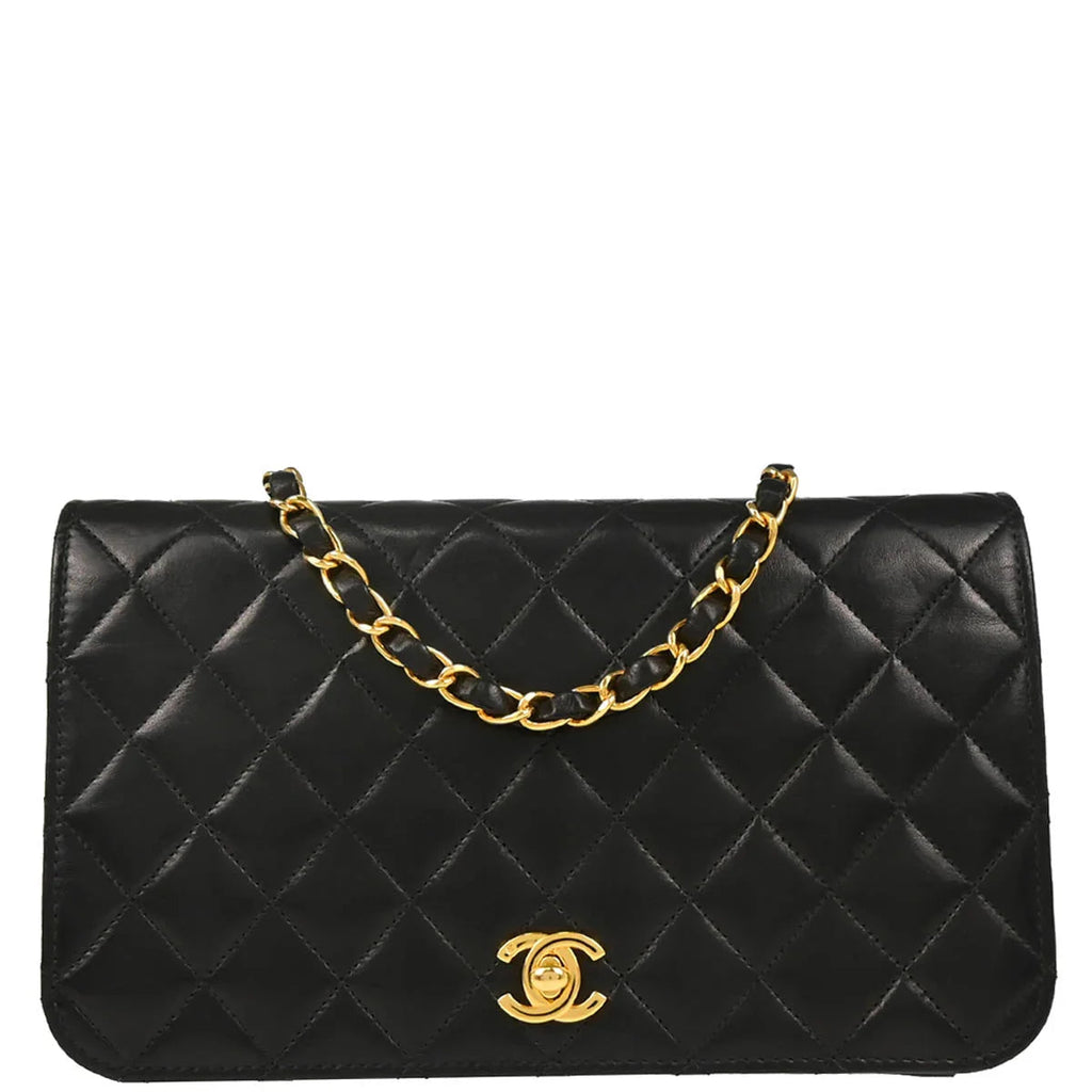 Chanel 2000-2002 Black Lambskin Turnlock Small Full Flap Shoulder Bag