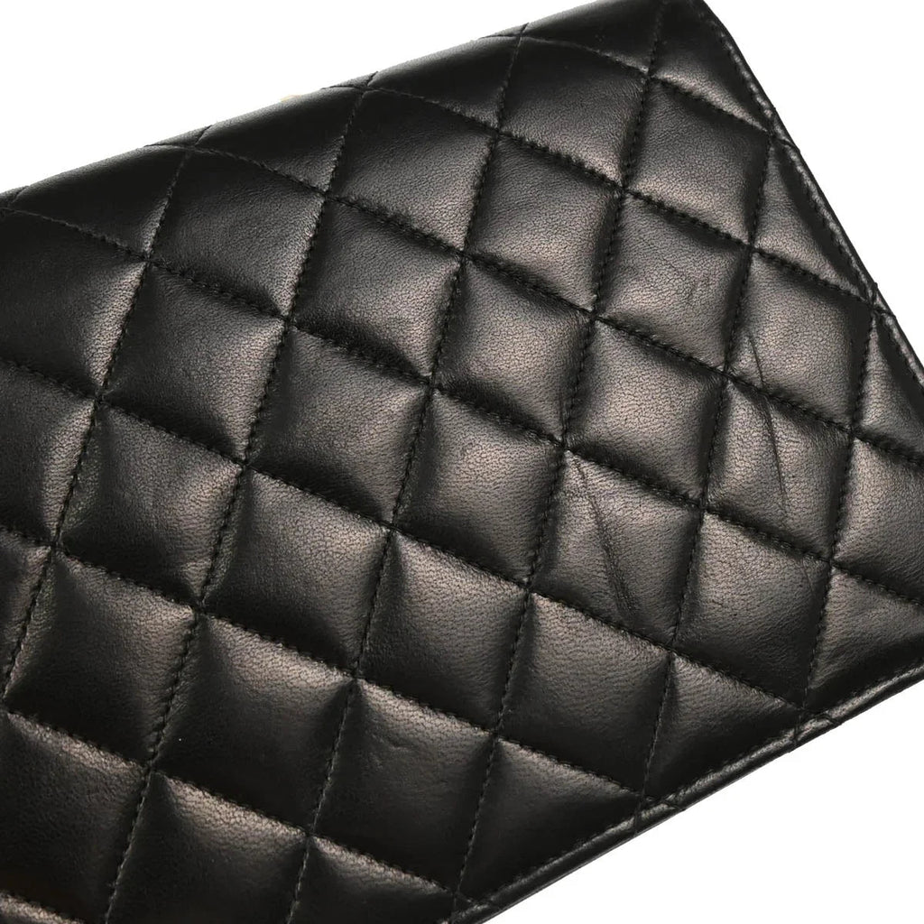 Chanel 2000-2002 Black Lambskin Turnlock Small Full Flap Shoulder Bag