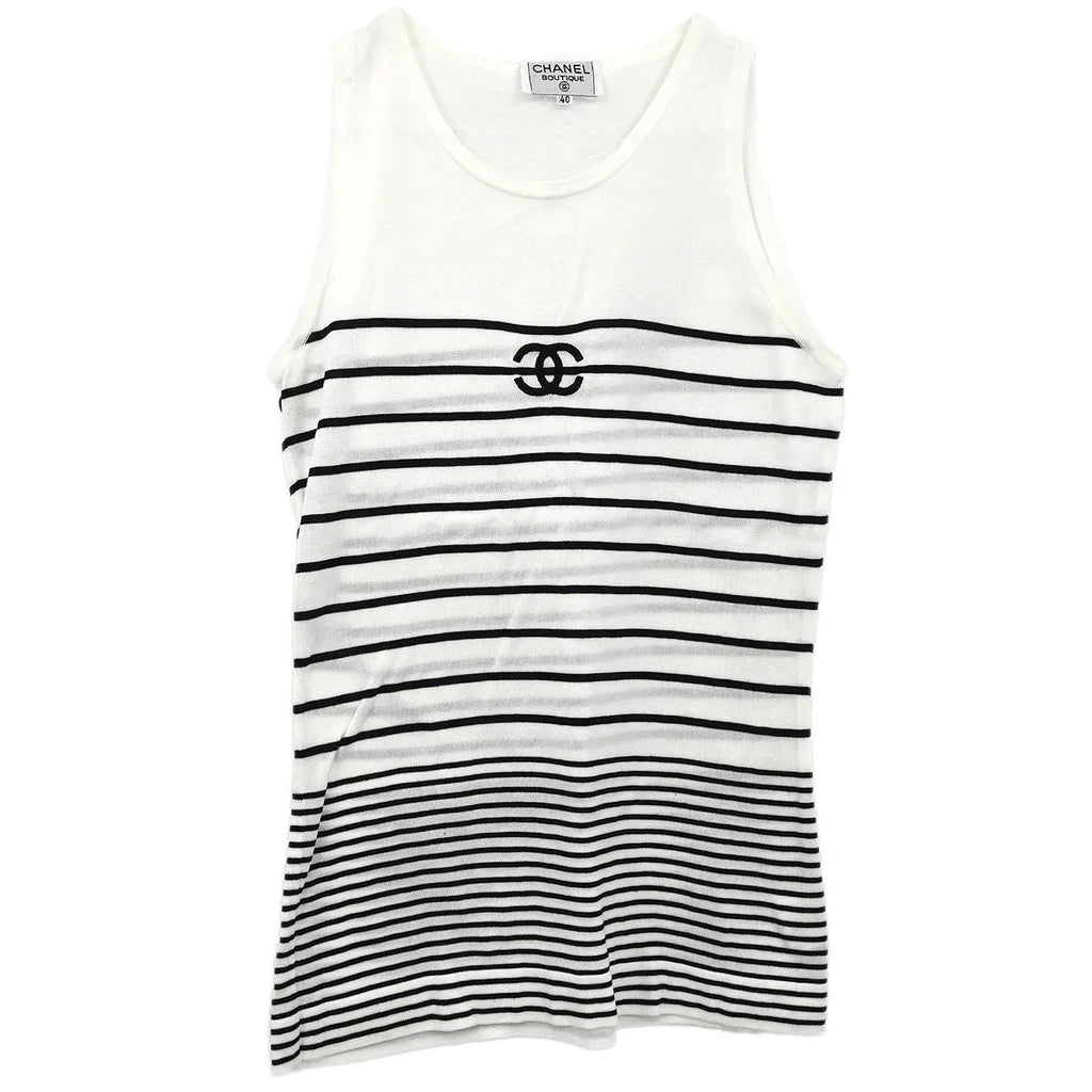 Chanel Striped Sleeveless Top White #40