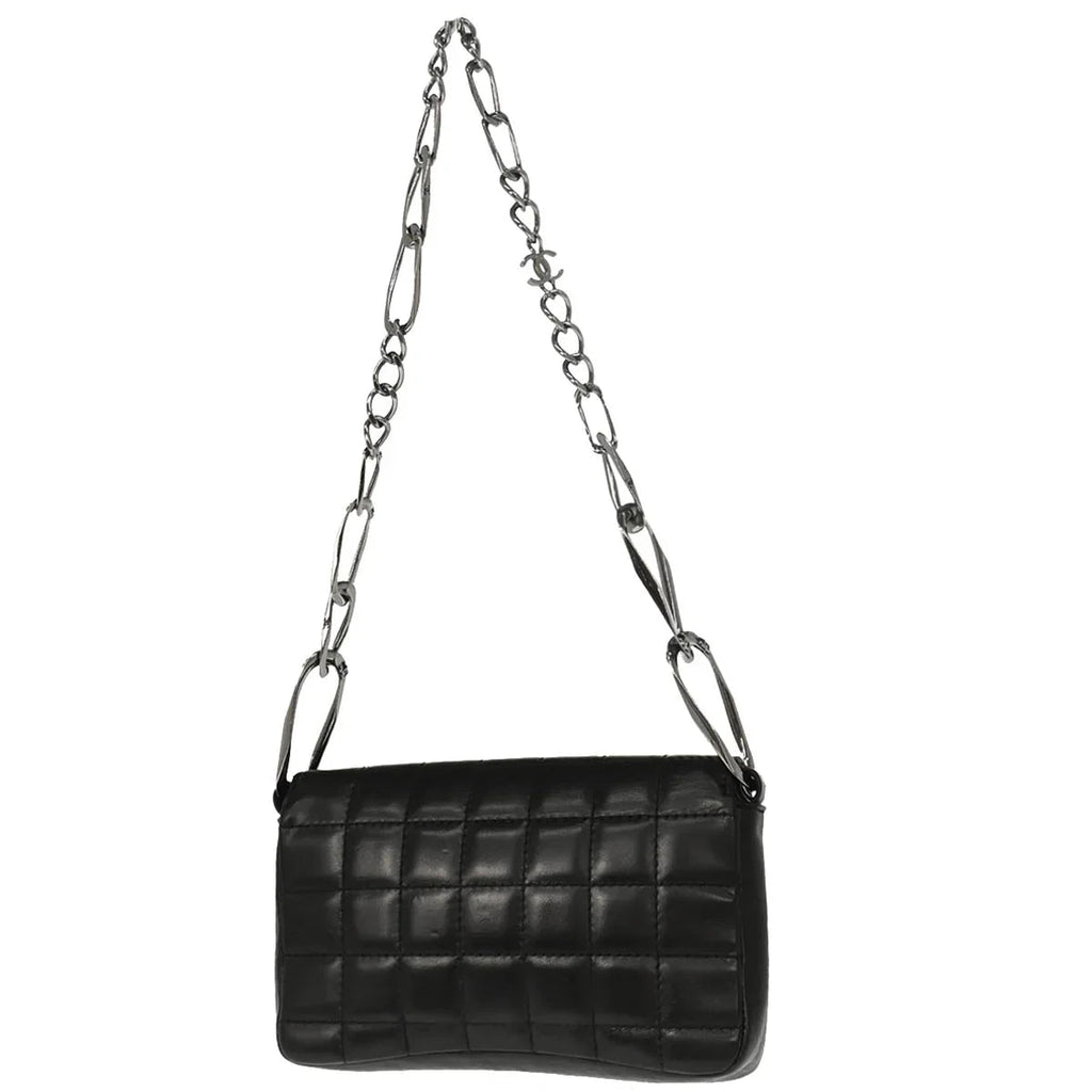 Chanel 2003-2004 Black Lambskin Choco Bar Full Flap Shoulder Bag