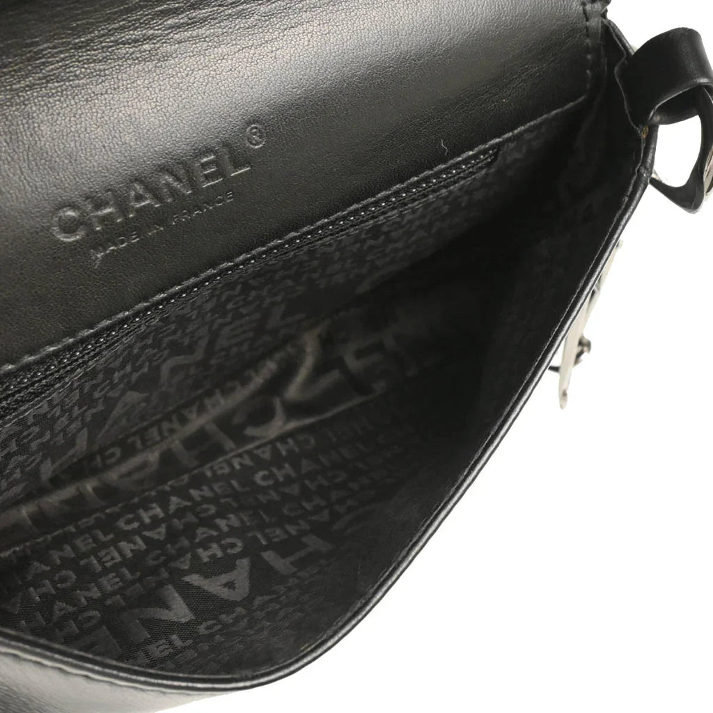 Chanel 2003-2004 Black Lambskin Choco Bar Full Flap Shoulder Bag