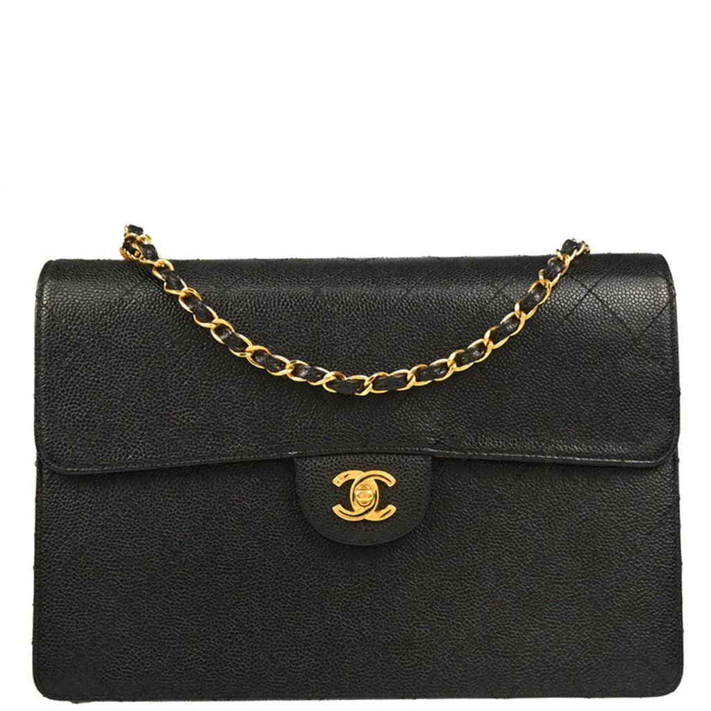 Chanel 1997-1999 Black Caviar Jumbo Classic Flap Bag