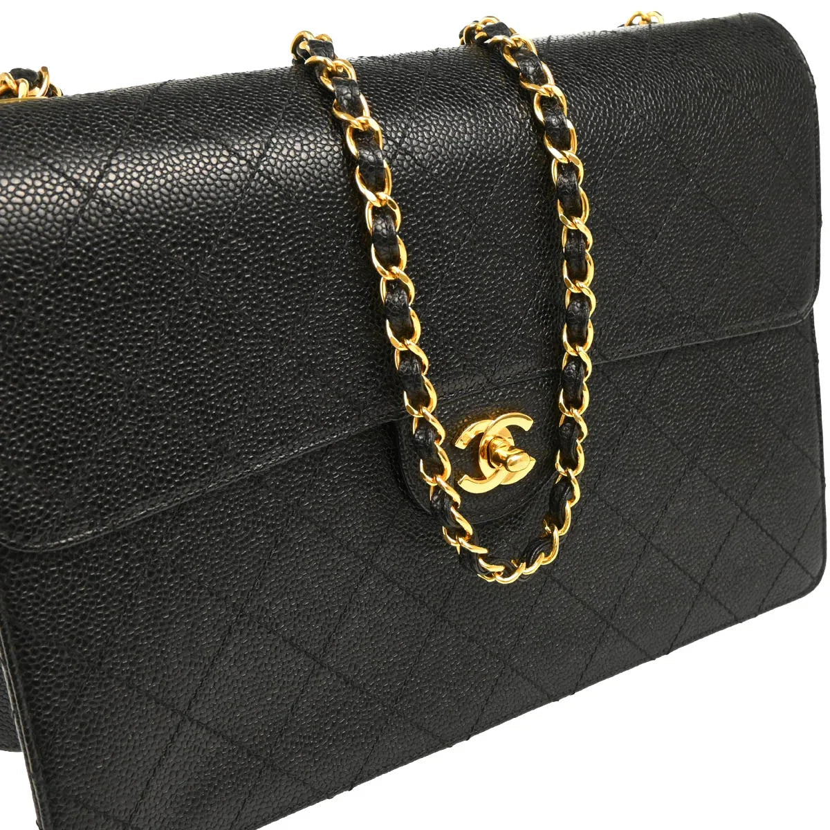 Chanel 1997-1999 Black Caviar Jumbo Classic Flap Bag
