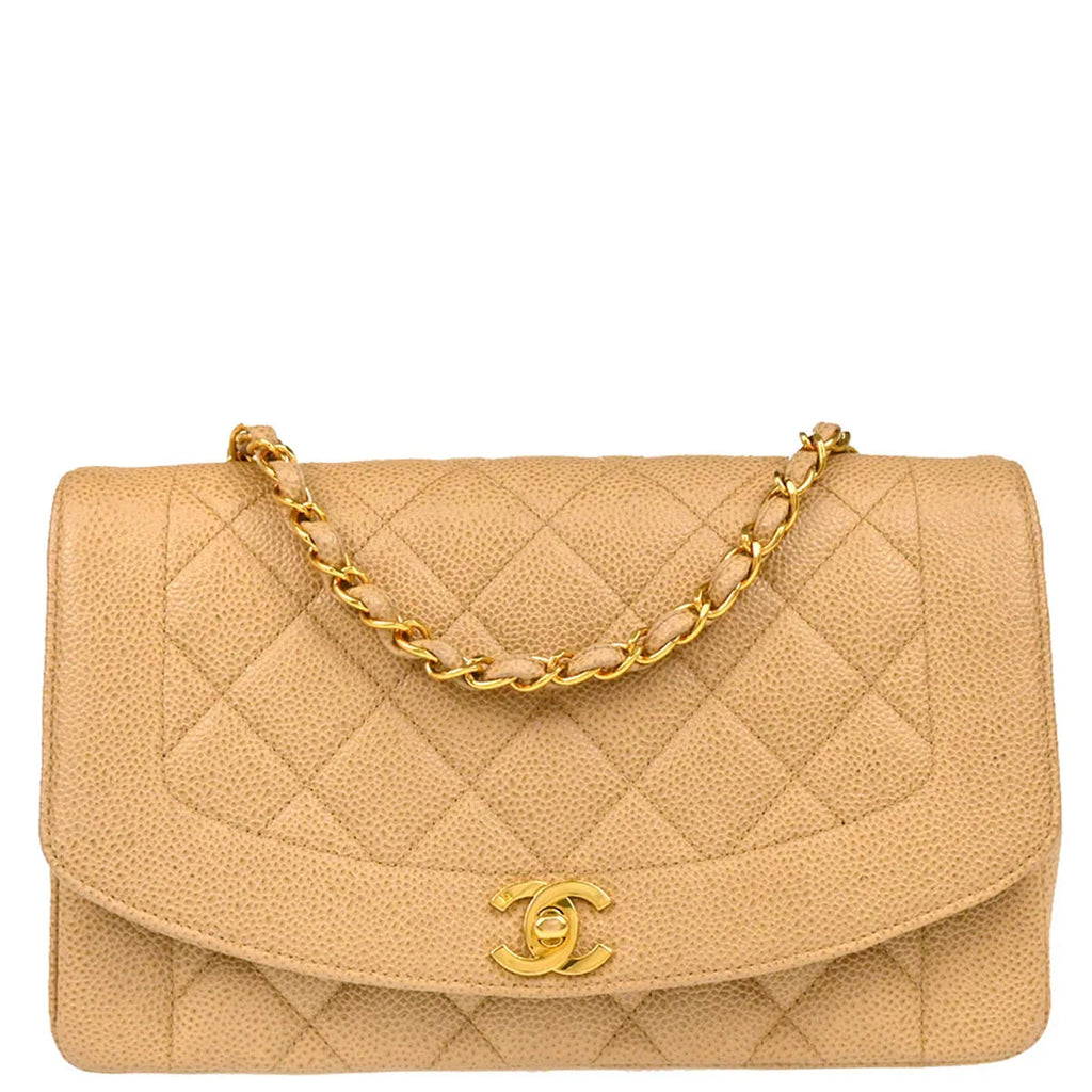Chanel 1994-1996 Beige Caviar Medium Diana Shoulder Bag