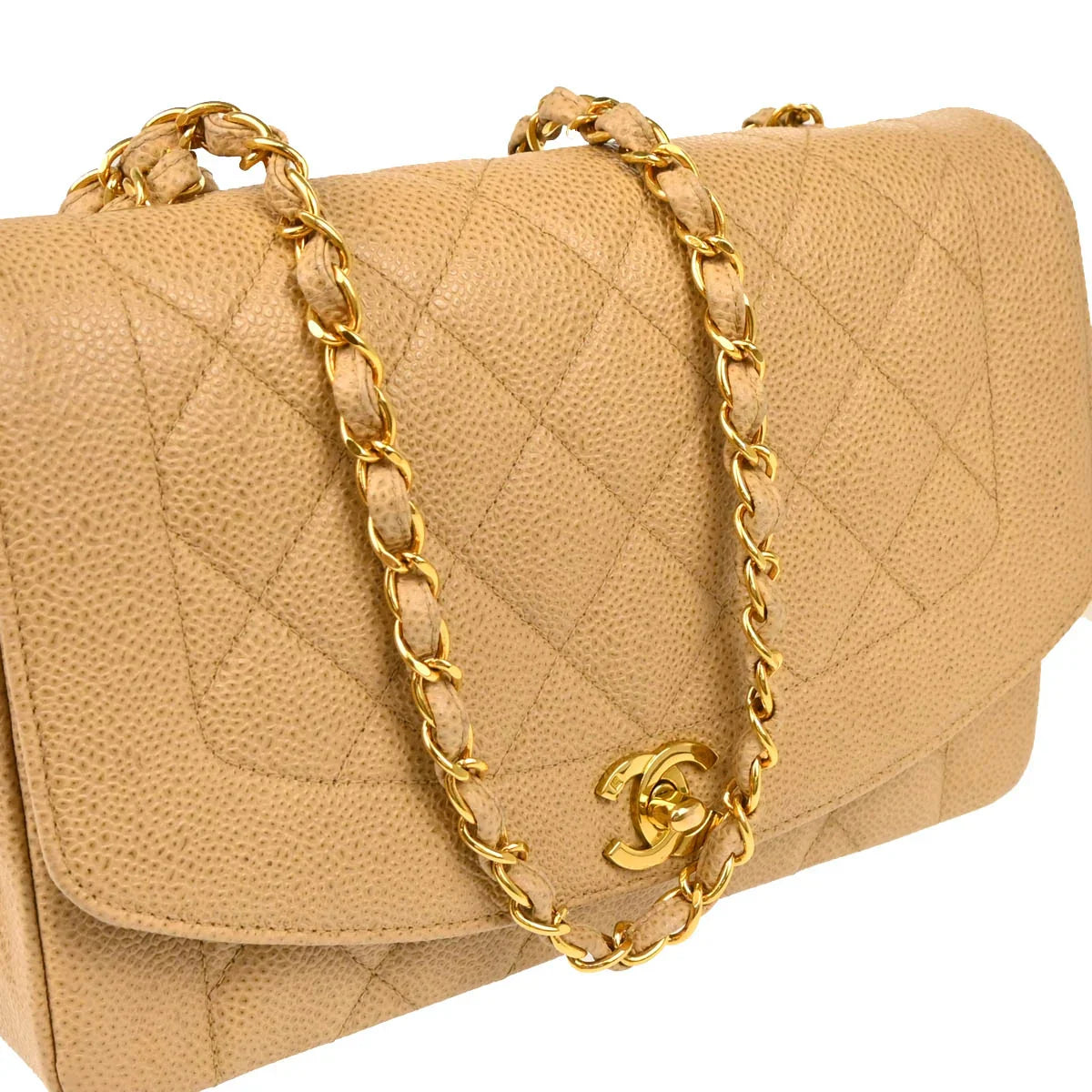 Chanel 1994-1996 Beige Caviar Medium Diana Shoulder Bag