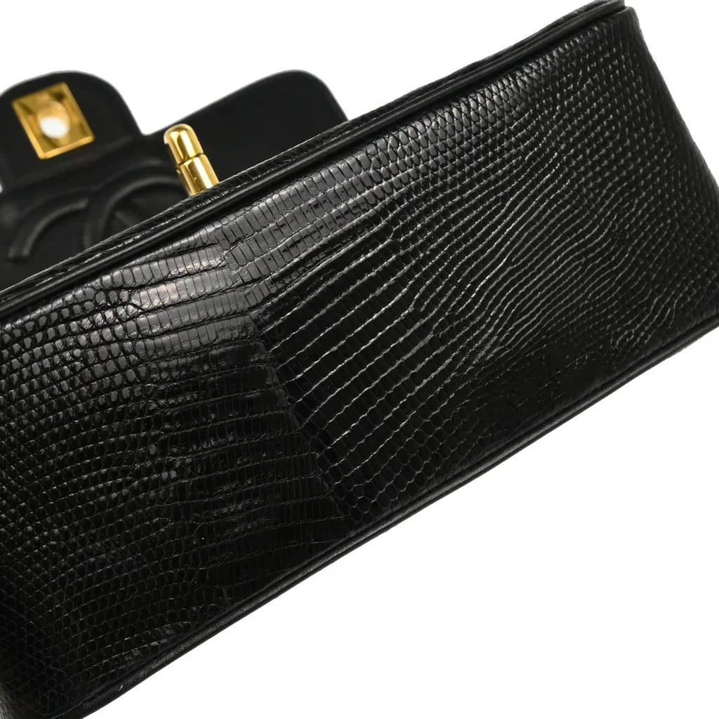 Chanel * 1986-1988 Black Lizard Mini Classic Square Flap Shoulder Bag