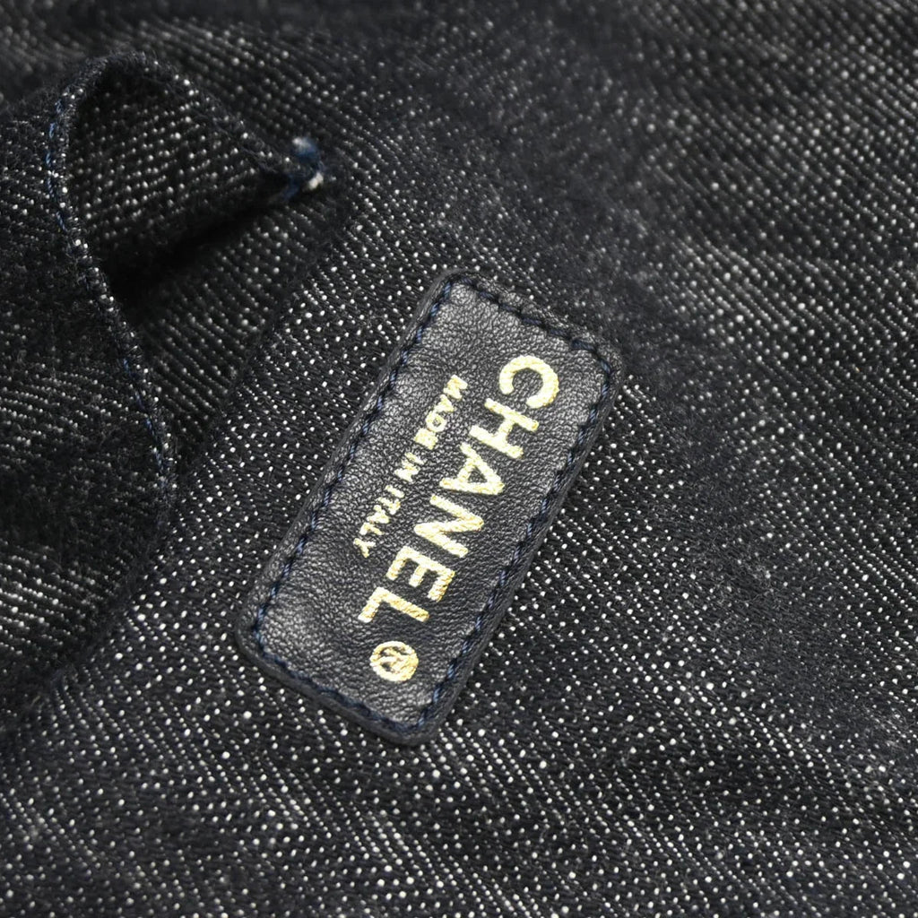 Chanel 1989-1991 Navy Sparkling Denim Tote Handbag