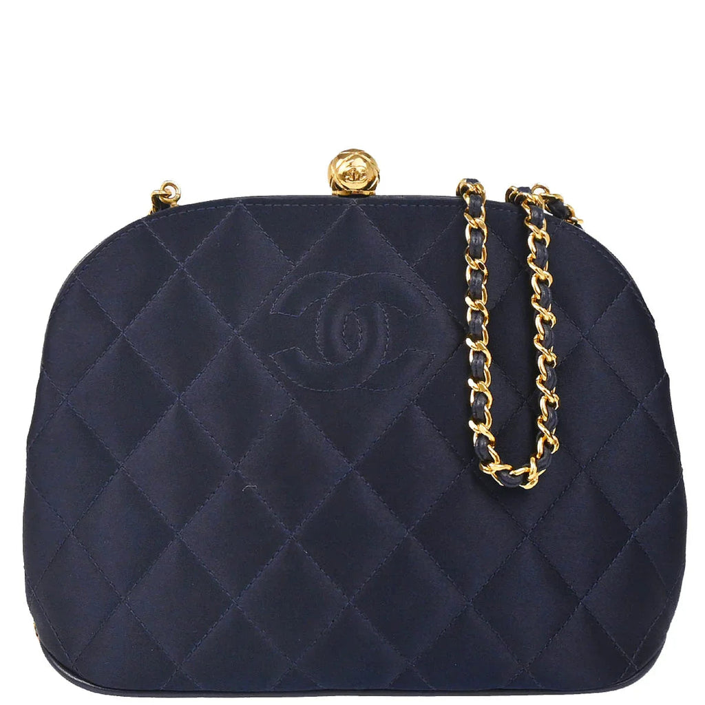 Chanel 1994-1996 Navy Satin Shoulder Bag