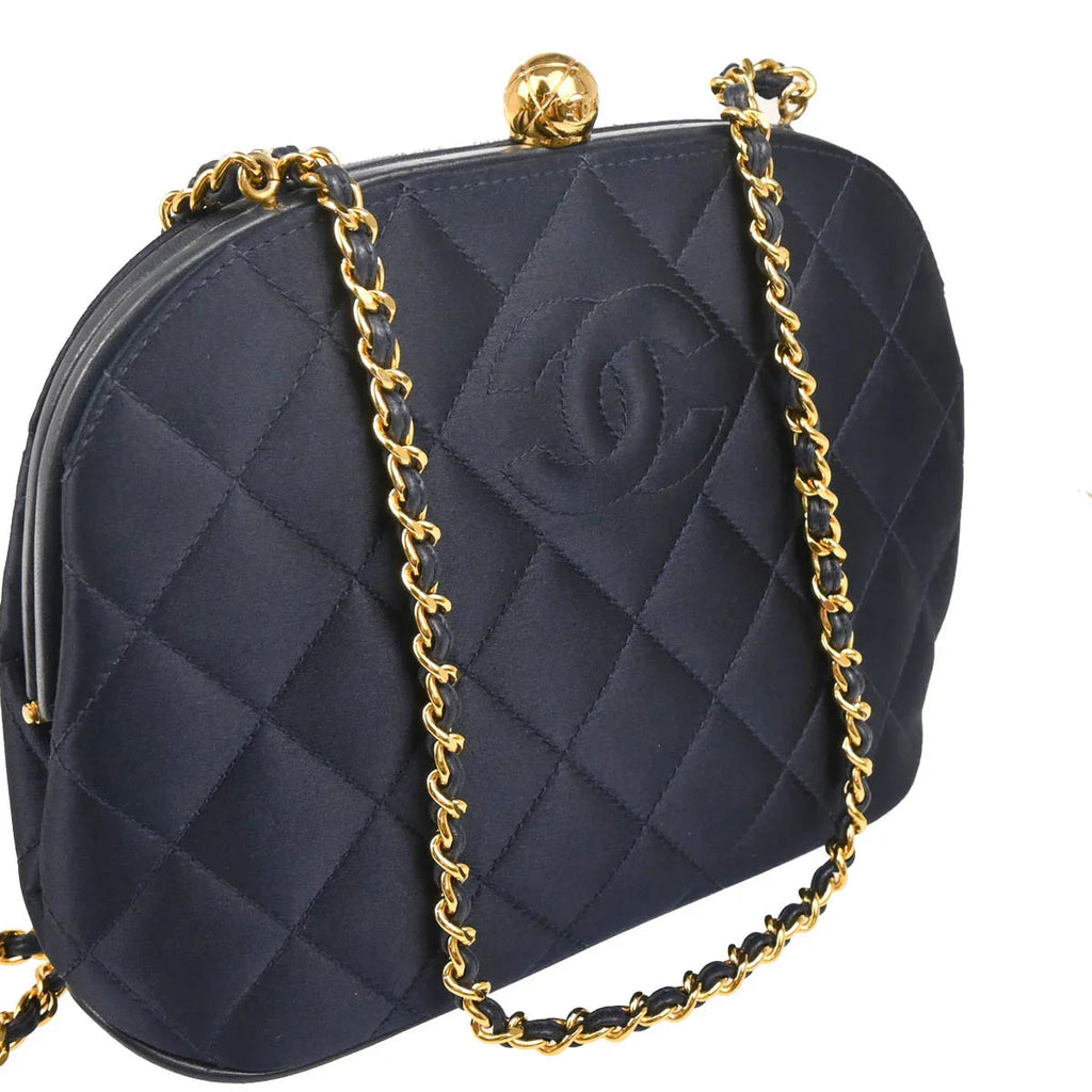 Chanel 1994-1996 Navy Satin Shoulder Bag