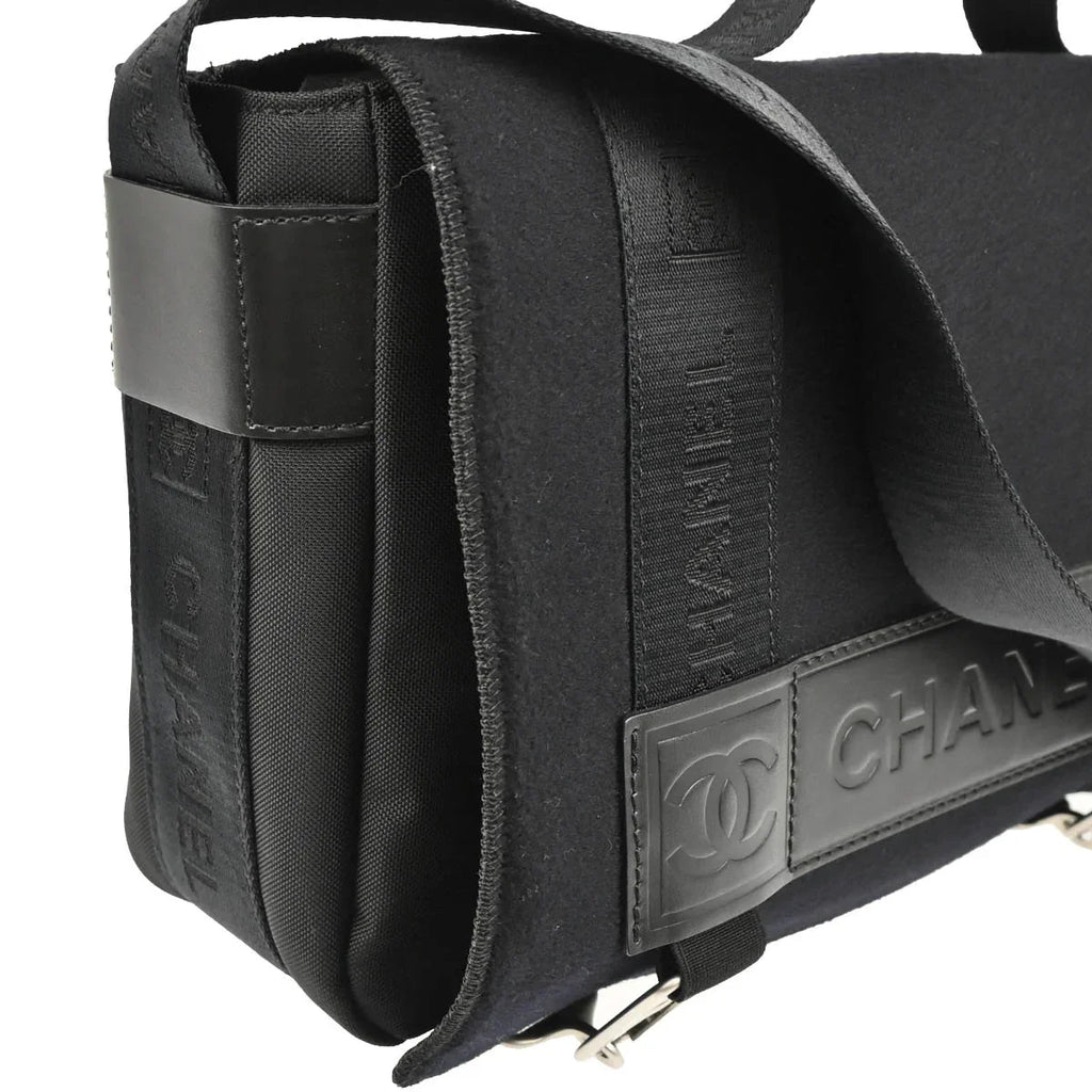 Chanel 2005-2006 Black Felt Nylon Sport Line 2way Shoulder Handbag