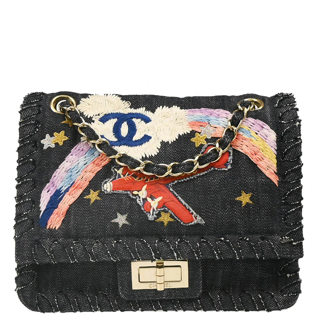 Chanel 2005-2006 Indigo Denim Night Flight Mademoiselle Lock Shoulder Bag