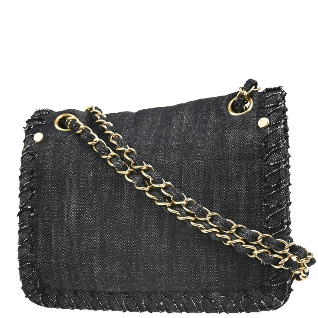 Chanel 2005-2006 Indigo Denim Night Flight Mademoiselle Lock Shoulder Bag
