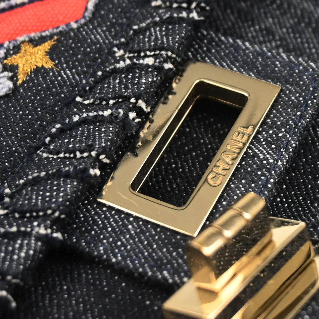 Chanel 2005-2006 Indigo Denim Night Flight Mademoiselle Lock Shoulder Bag