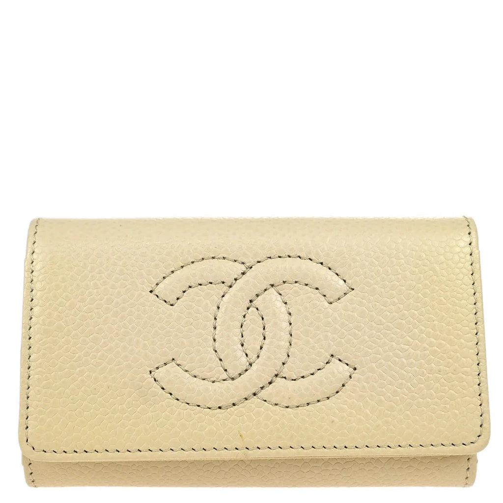 Chanel 2005-2006 White Caviar Six Hook Key Case Small Good