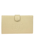 Chanel 2000-2002 White Caviar Long Bifold Wallet Purse