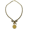 Chanel Gold Black Bow Medallion Rhinestone Choker Necklace 95P