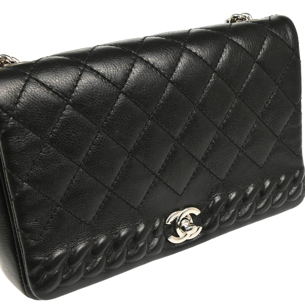 Chanel 2018 Black Embossed Calfskin Turnlock Small Full Flap Shoulder Bag