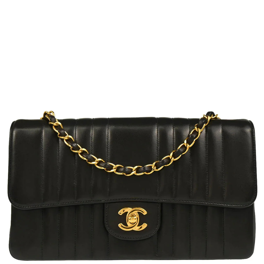 Chanel 1991-1994 Black Lambskin Mademoiselle Shoulder Bag