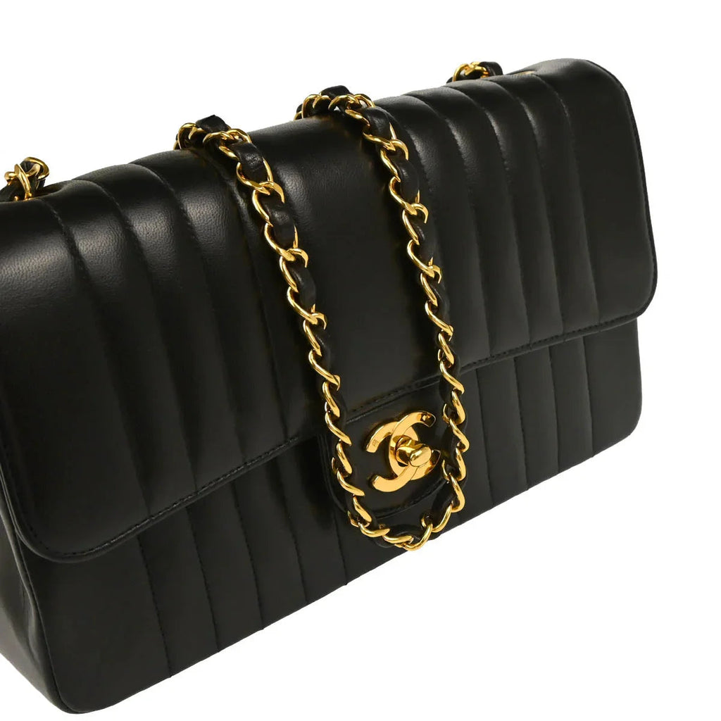 Chanel 1991-1994 Black Lambskin Mademoiselle Shoulder Bag