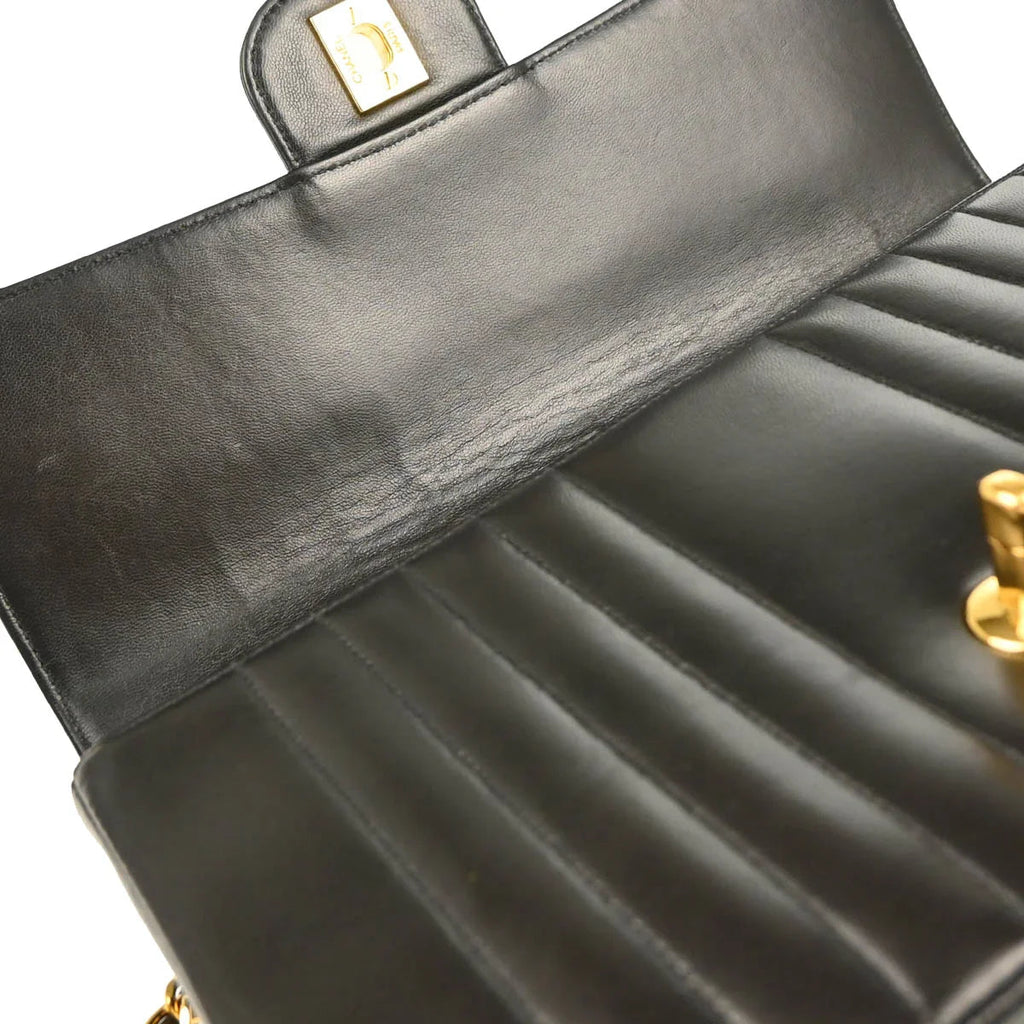 Chanel 1991-1994 Black Lambskin Mademoiselle Shoulder Bag