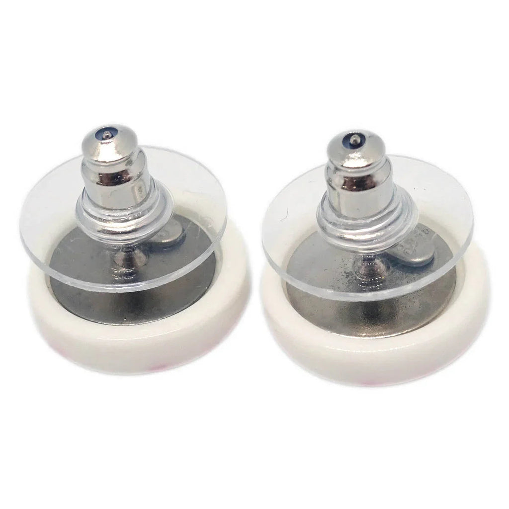 Chanel Button Piercing Earrings White 05P