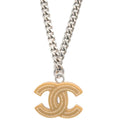 Chanel CC Chain Necklace Silver Brown 05A