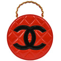 Chanel Red Patent Leather Round Vanity Handbag