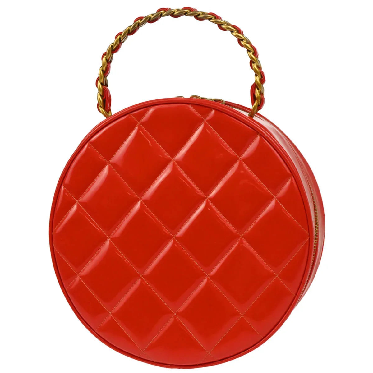 Chanel Red Patent Leather Round Vanity Handbag