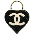 Chanel Black Patent Leather Heart Vanity Handbag