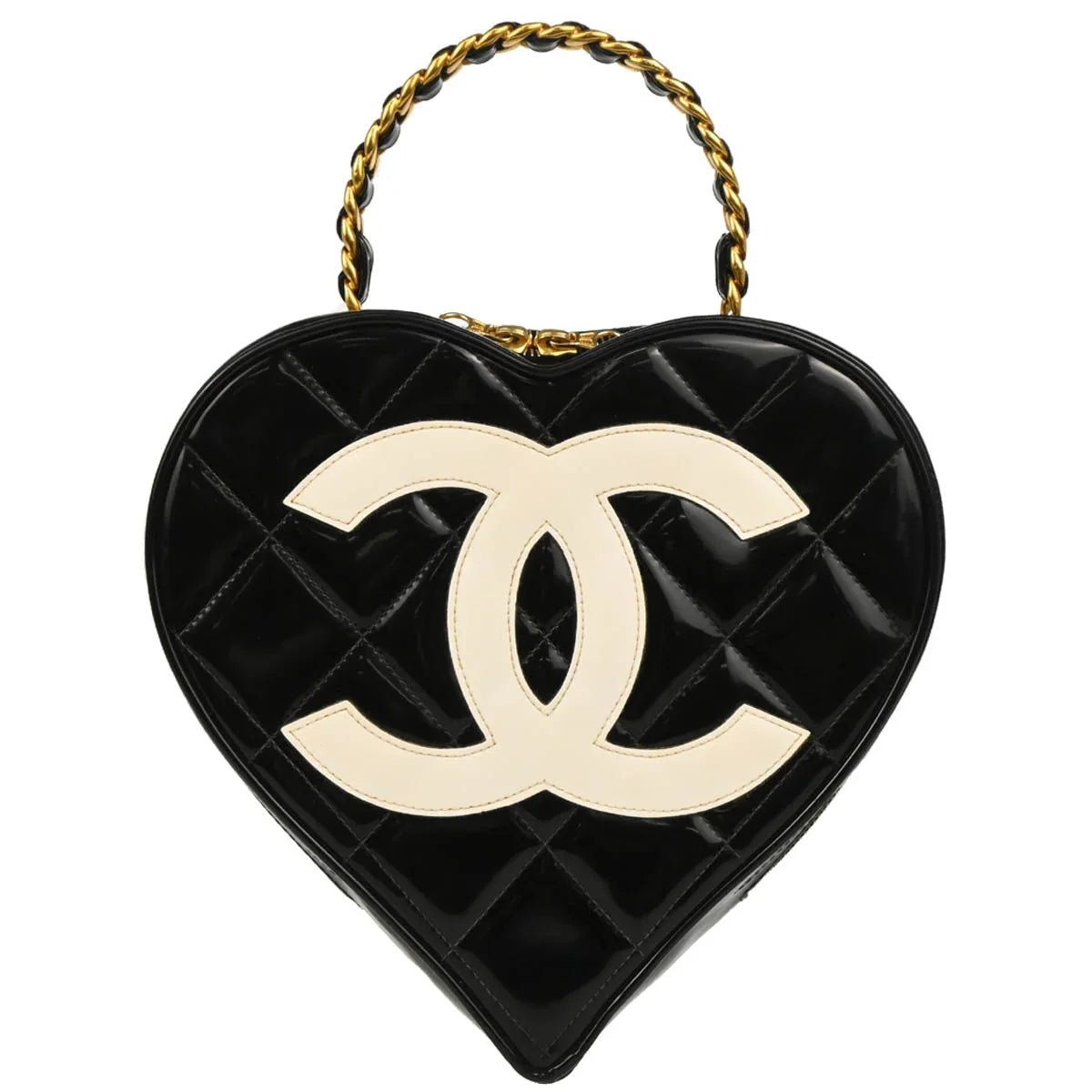 Chanel Black Patent Leather Heart Vanity Handbag