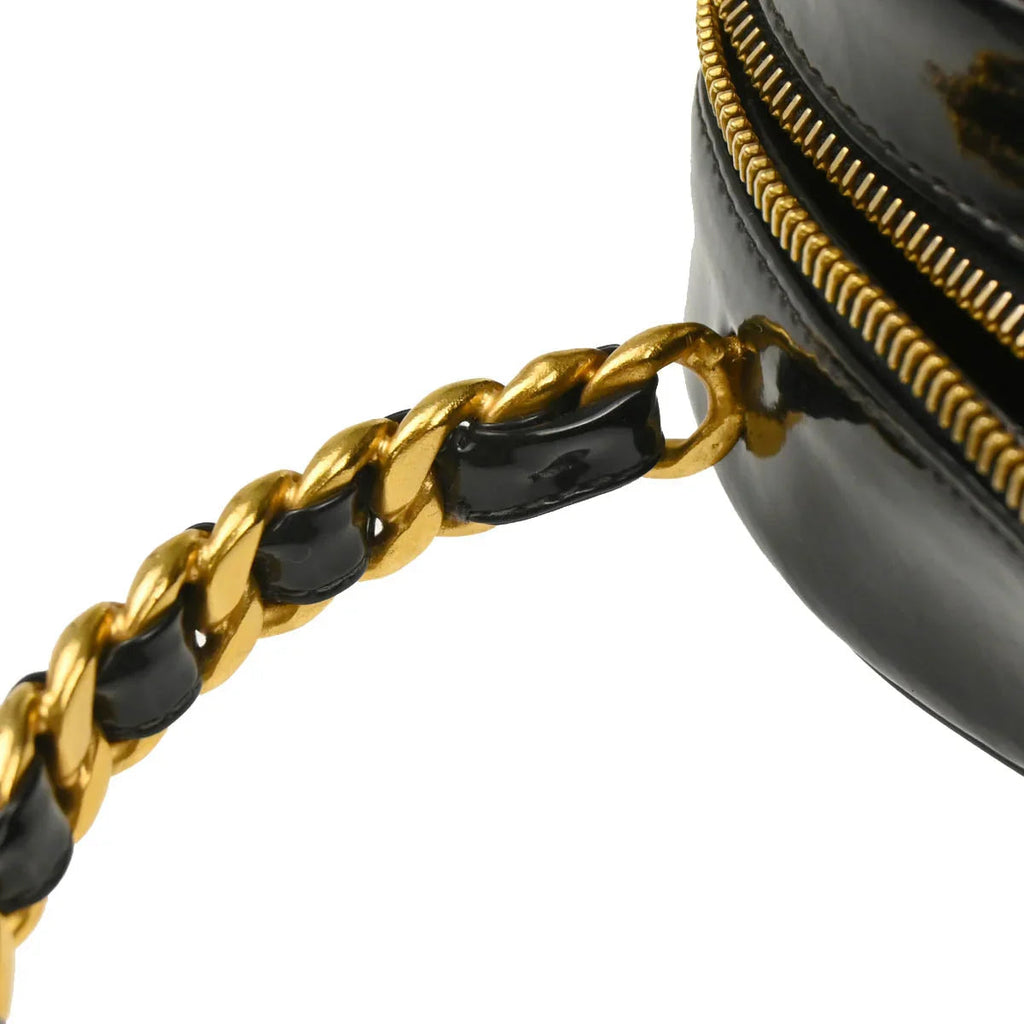 Chanel Black Patent Leather Heart Vanity Handbag